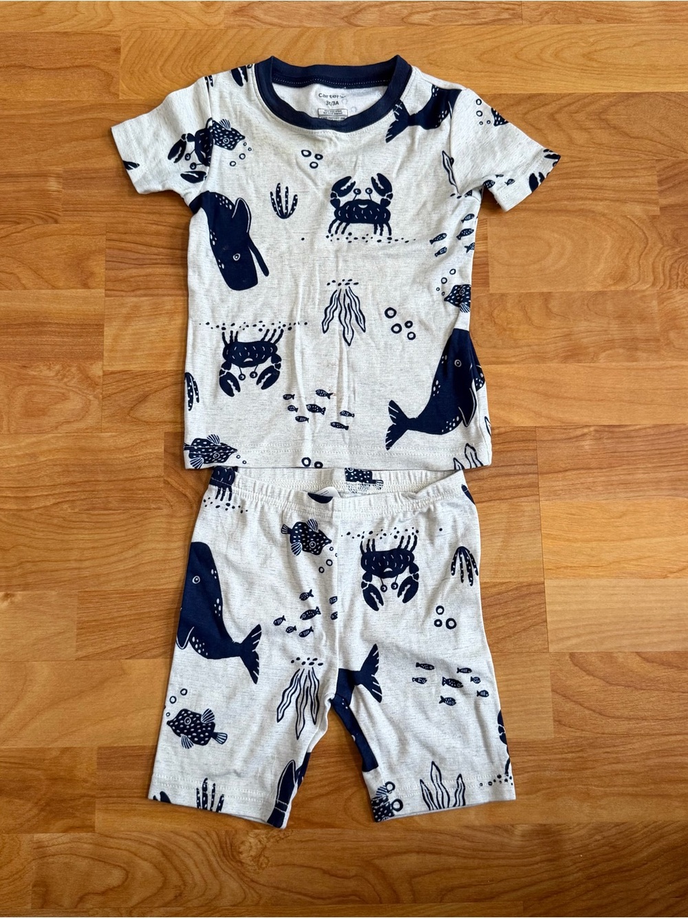 Toddlers Short Sleeve Pajama Set with Navy Sea Life Print